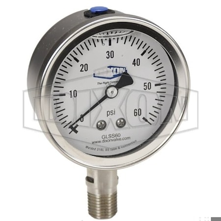 Gauge, 0 To 1500 Psi, 1/4 In NPT Connection, 2-1/2 In Dial, +/- 2-1-2 %, Glycerin Liquid Filled